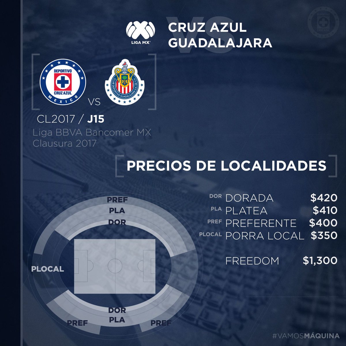Precios boletos Cruz Azul vs Chivas jornada 15 futbol mexicano